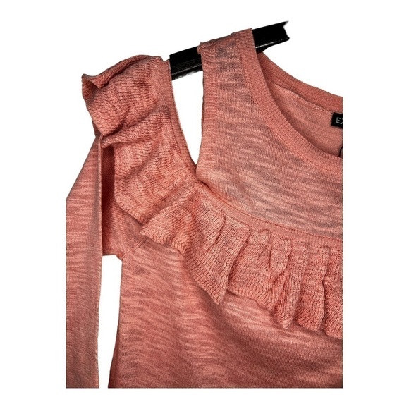 EXPRESS | Pink Ruffle Yolk Cold Shoulder Sweater - Picture 5 of 14
